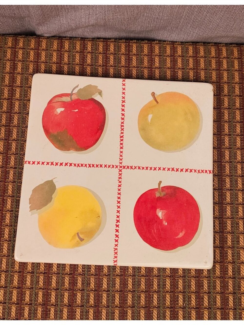1990s Hallmark Jan Karon Mitford Ceramic Tile Hot Plate With Apple Design 6x6 In